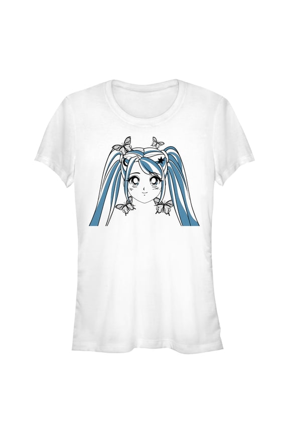 Junior's Lost Gods Butterfly Anime Face  Graphic Tee White Medium