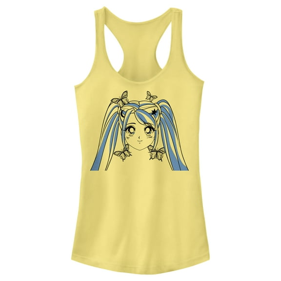 Junior's Lost Gods Butterfly Anime Face Racerback Tank Top Banana Large