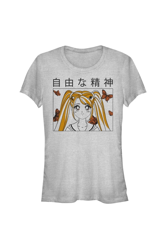 Junior's Lost Gods Butterfly Anime Girl Graphic Tee Athletic Heather Medium