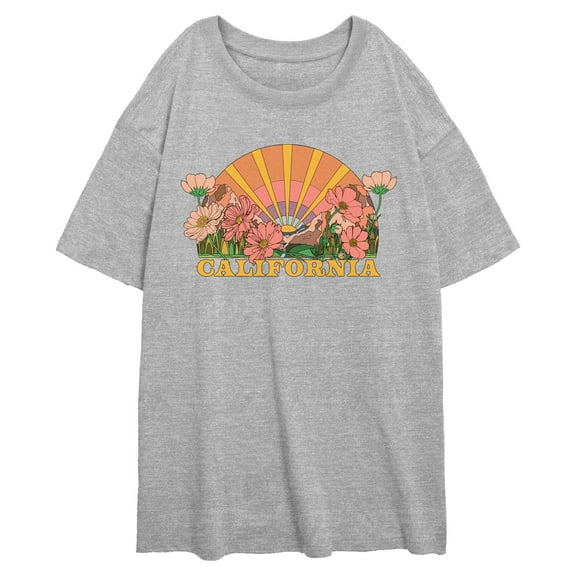 Junior's Lost Gods California Poppy Flowers Graphic Oversized T-Shirt