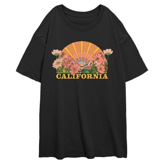 Junior's Lost Gods California Poppy Flowers Graphic Oversized T-Shirt