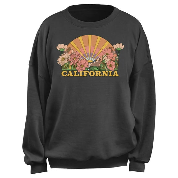 Junior's Lost Gods California Wild Poppies Sweatshirt Charcoal Medium