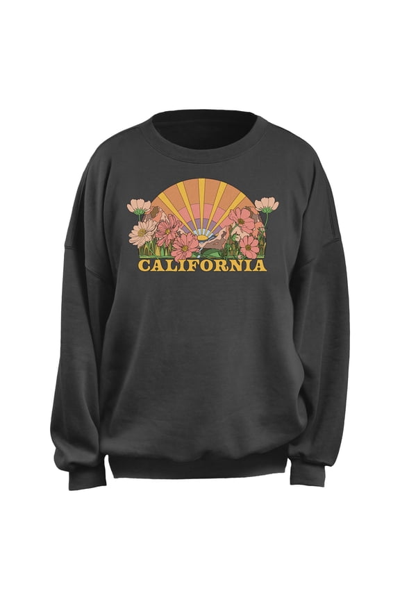 Junior's Lost Gods California Wild Poppies Sweatshirt Charcoal Medium