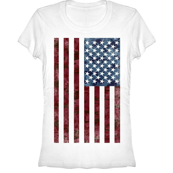 Junior's Lost Gods Camo American Flag Graphic Tee White X Large