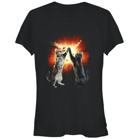 Junior's Lost Gods Cat High Five Explosion  Graphic Tee Black Small