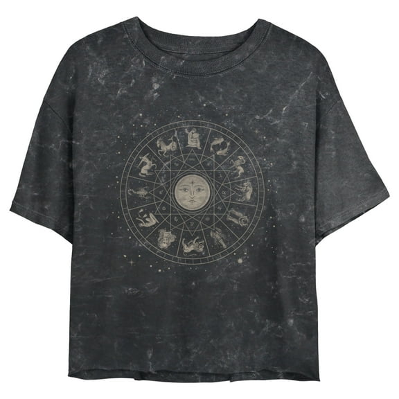 Junior's Lost Gods Celestial Astrological Wheel Graphic Crop T-Shirt Black 2X Large