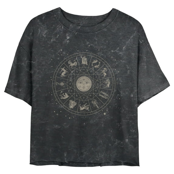 Junior's Lost Gods Celestial Astrological Wheel Graphic Crop T-Shirt Black Small