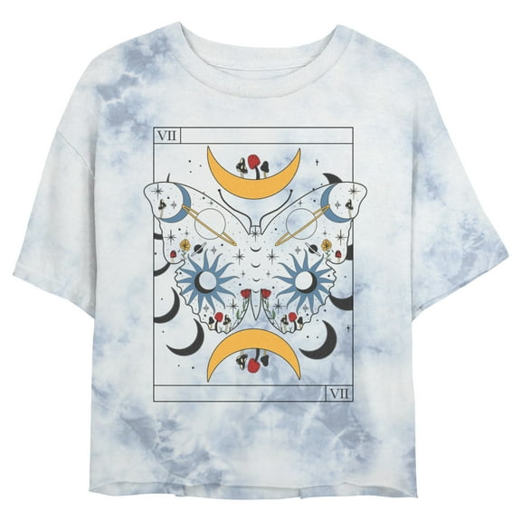 Junior's Lost Gods Celestial Butterfly Tarot Card Graphic Crop T-Shirt White/Blue Small