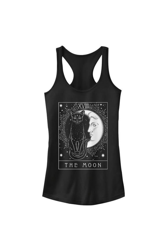 Junior's Lost Gods Celestial Cat Moon Tarot Racerback Tank Top Black Small