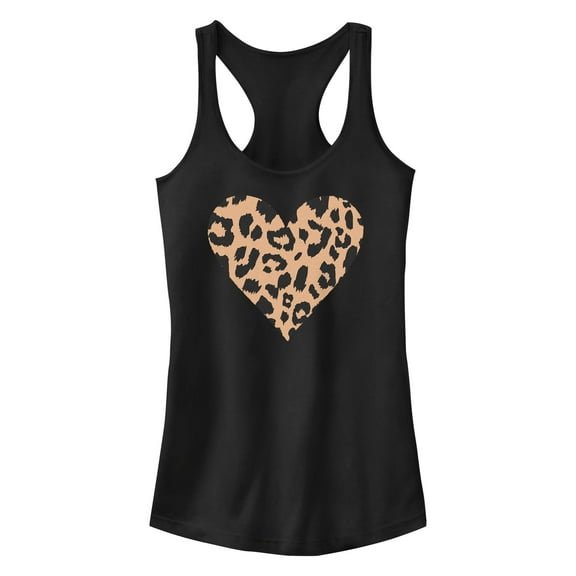 Junior's Lost Gods Cheetah Print Heart  Racerback Tank Top