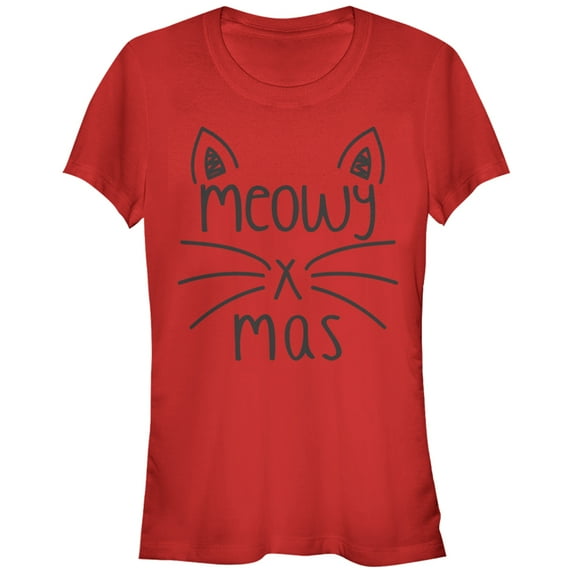 Junior's Lost Gods Christmas Cat Meowy Graphic Tee Red X Large