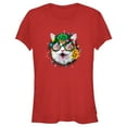 thumbnail image 1 of Junior's Lost Gods Christmas Cat Wreath  Graphic Tee Red X Large, 1 of 3
