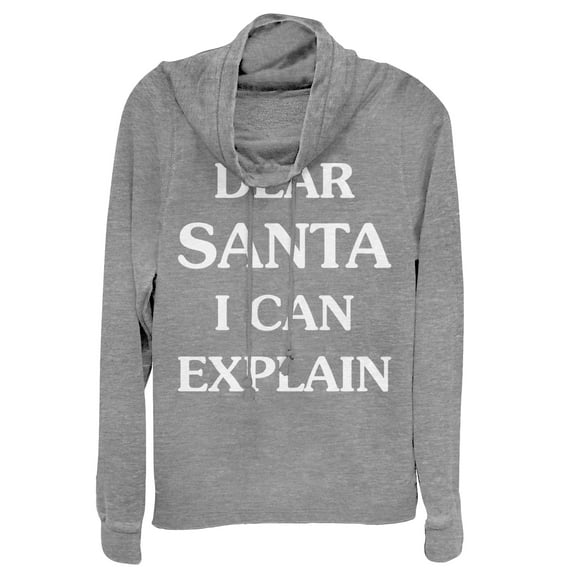 Junior's Lost Gods Christmas Dear Santa Can Explain  Cowl Neck Sweatshirt Gray Heather X Small