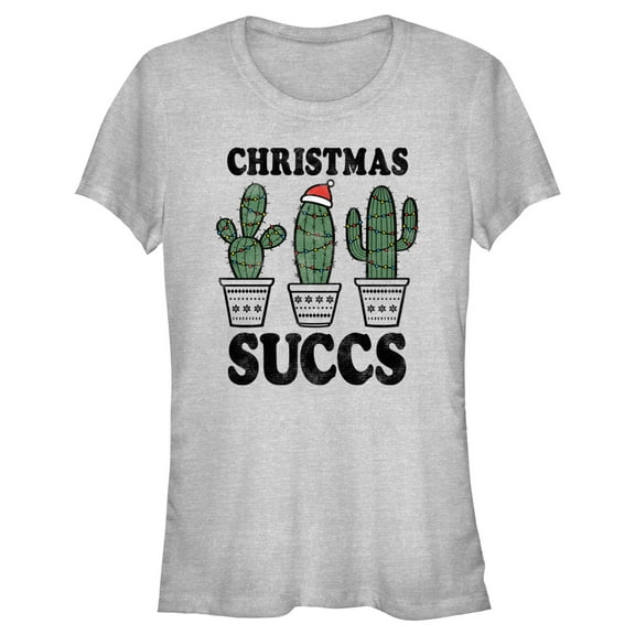 Junior's Lost Gods Christmas Succulents Graphic Tee Athletic Heather Small