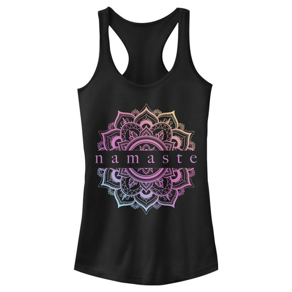 Junior's Lost Gods Colorful Namaste  Racerback Tank Top Black 2X Large