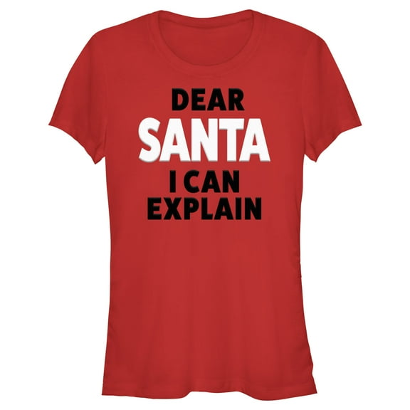 Junior's Lost Gods Dear Santa I Can Explain  Graphic Tee Red Medium