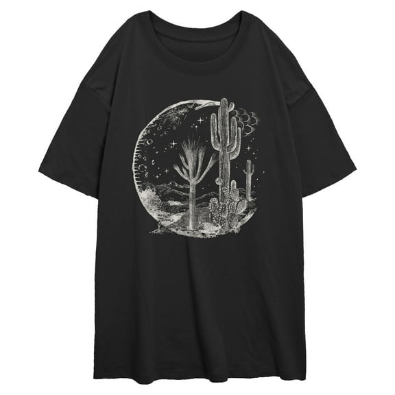 Junior's Lost Gods Desert Moon Sketch Scene Graphic Oversized T-Shirt