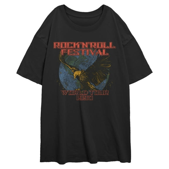 Junior's Lost Gods Distressed 1990 Rock Festival Graphic Oversized T-Shirt
