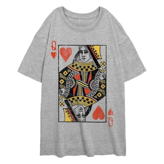 Junior's Lost Gods Distressed Heart Queen Card Graphic T-Shirt