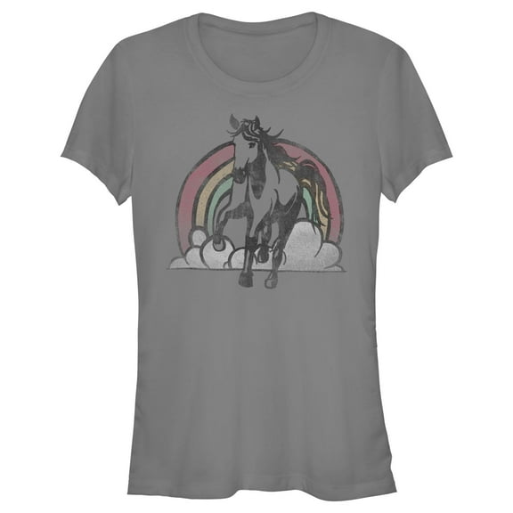 Junior's Lost Gods Distressed Rainbow Horse  Graphic Tee Charcoal 2X Large