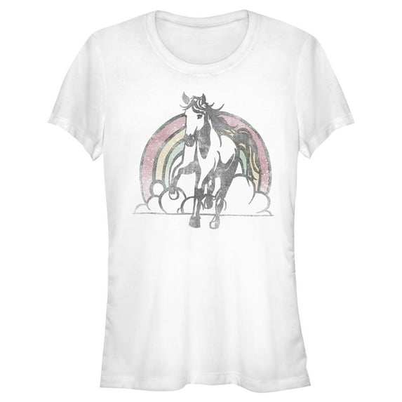 Junior's Lost Gods Distressed Rainbow Horse Graphic Tee White 2X Large