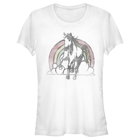 Junior's Lost Gods Distressed Rainbow Horse  Graphic Tee White Medium