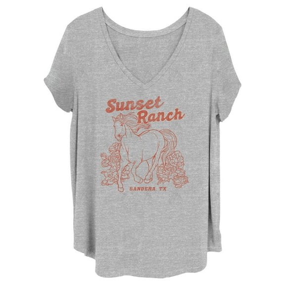 Junior's Lost Gods Distressed Sunset Ranch  Graphic Tee Heather Gray 1X
