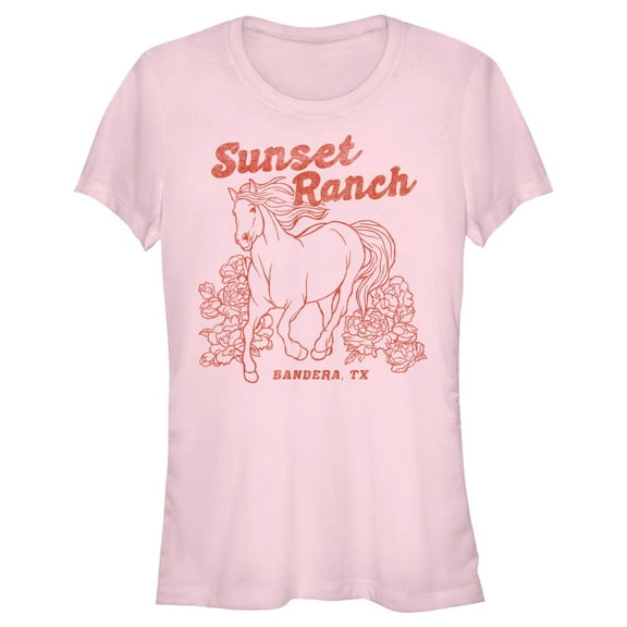 Junior's Lost Gods Distressed Sunset Ranch Graphic Tee Light Pink 2X Large