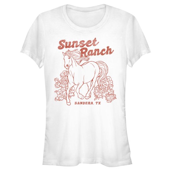 Junior's Lost Gods Distressed Sunset Ranch Graphic Tee White Medium