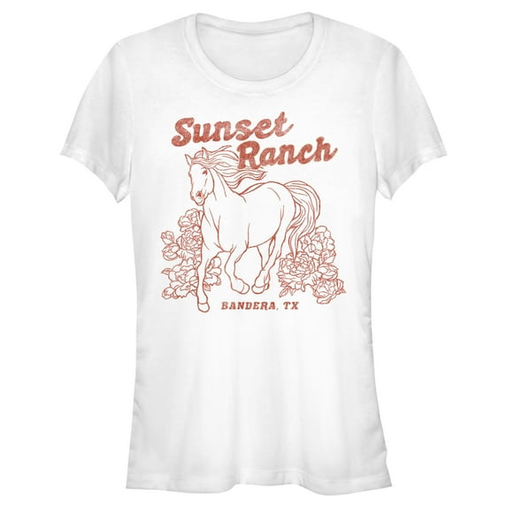 Junior's Lost Gods Distressed Sunset Ranch Graphic Tee White Small