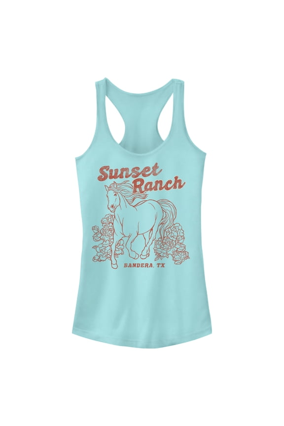 Junior's Lost Gods Distressed Sunset Ranch  Racerback Tank Top Cancun Medium