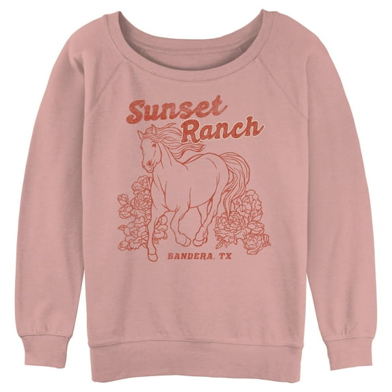 Junior's Lost Gods Distressed Sunset Ranch Sweatshirt Desert Pink Small