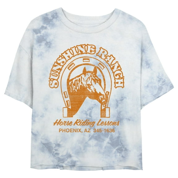 Junior's Lost Gods Distressed Sunshine Ranch Horse Graphic Crop T-Shirt White/Blue Small