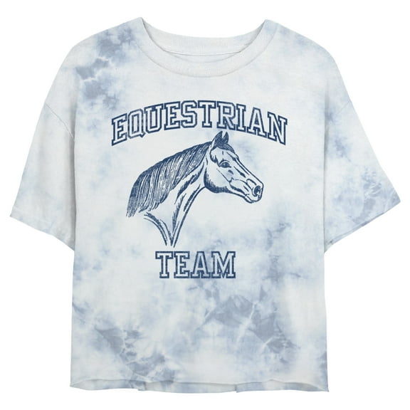 Junior's Lost Gods Equestrian Team Logo Graphic Crop T-Shirt White/Blue Small