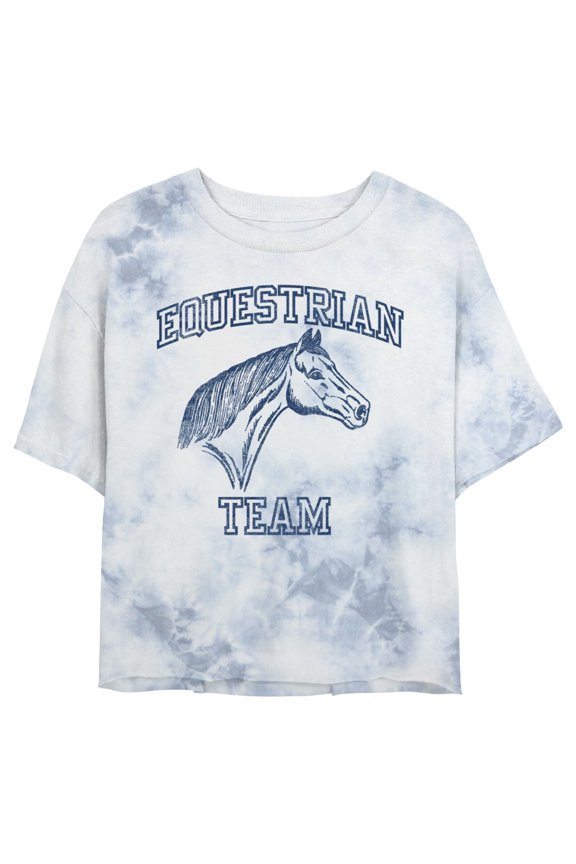 Junior's Lost Gods Equestrian Team Logo Graphic Crop T-Shirt White/Blue Small