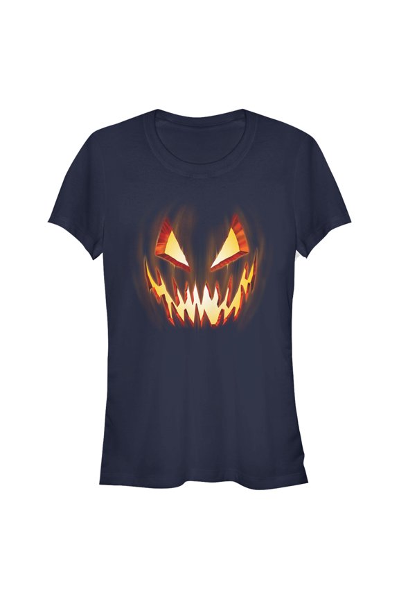 Junior's Lost Gods Evil Pumpkin Face Graphic Tee Navy Blue Large