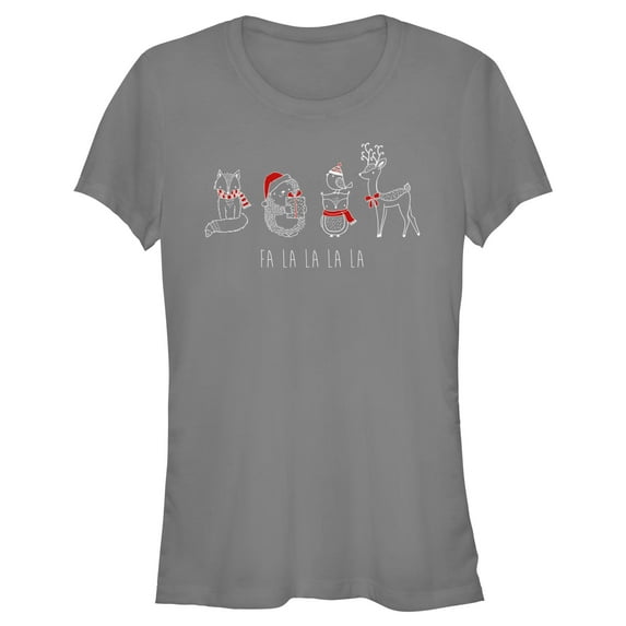 Junior's Lost Gods Fa La La Forest Animals Graphic Tee Charcoal Large