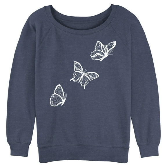 Junior's Lost Gods Flying Butterfly Sweatshirt Blue Heather Small