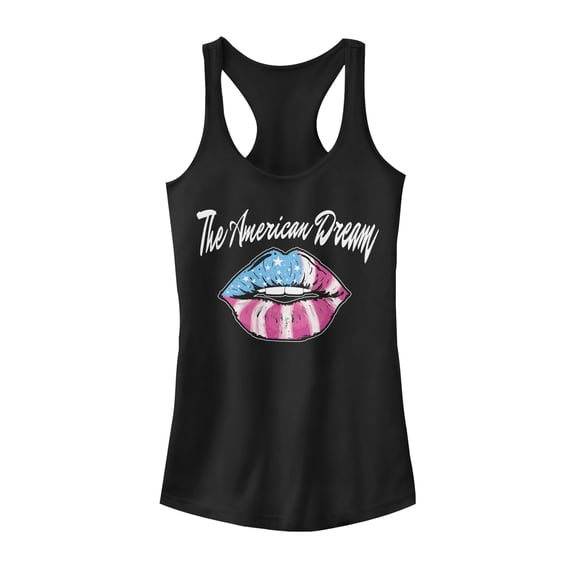 Junior's Lost Gods Fourth of July American Dream Lips Racerback Tank Top Black Small