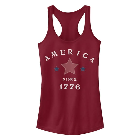 Junior's Lost Gods Fourth of July American Since 1776  Racerback Tank Top Scarlet X Large