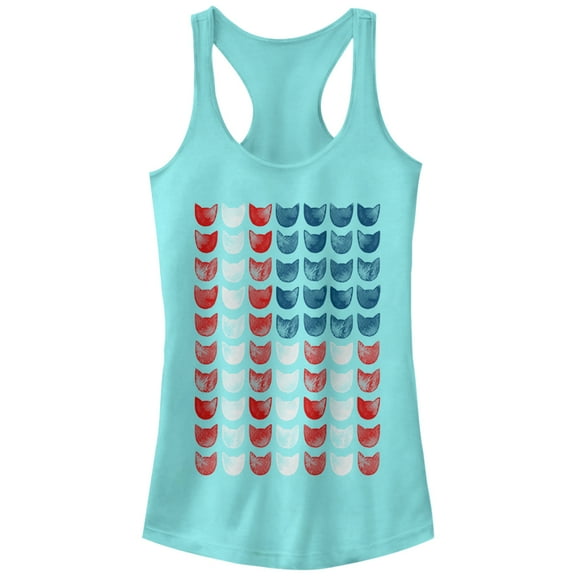 Junior's Lost Gods Fourth of July Cat American Flag Racerback Tank Top Cancun 2X Large