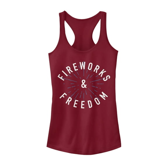 Junior's Lost Gods Fourth of July Fireworks & Freedom Racerback Tank Top Scarlet X Small
