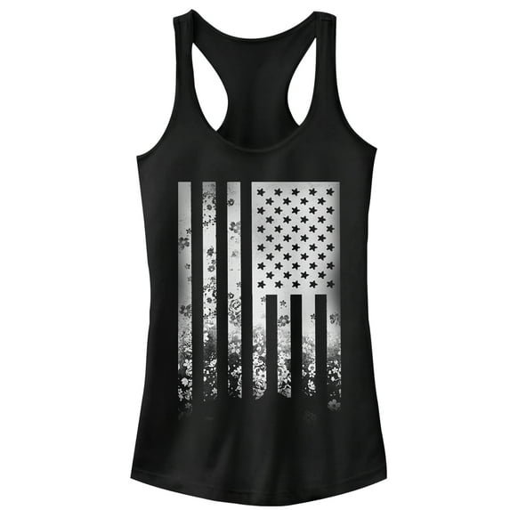 Junior's Lost Gods Fourth of July Flower Flag Racerback Tank Top Black X Large