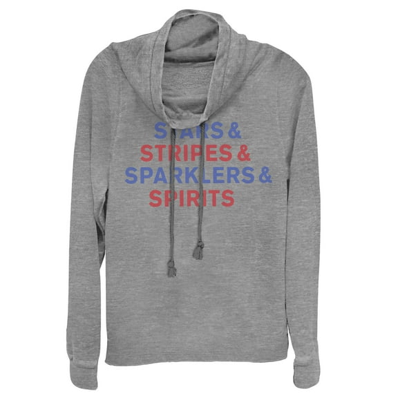 Junior's Lost Gods Fourth of July  Sparklers & Spirits  Cowl Neck Sweatshirt Gray Heather 3X Large