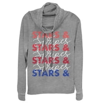 Junior's Lost Gods Fourth of July  Stars & Stripes Repeat  Cowl Neck Sweatshirt Gray Heather 2X Large
