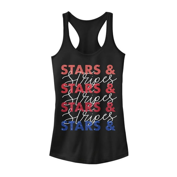 Junior's Lost Gods Fourth of July Stars & Stripes Repeat Racerback Tank Top Black 2X Large