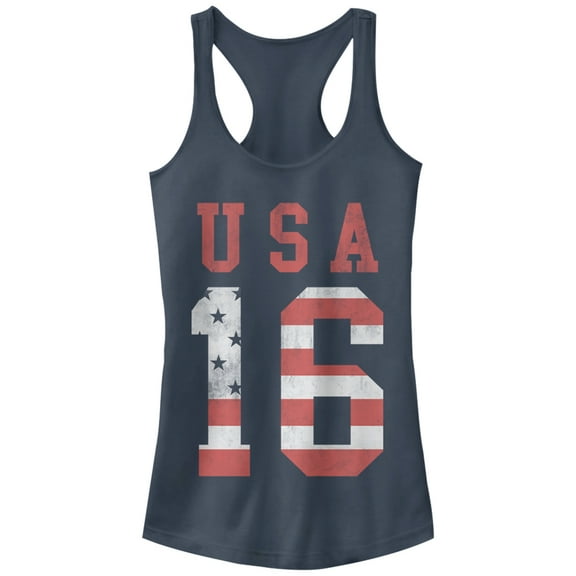 Junior's Lost Gods Fourth of July  USA 16  Racerback Tank Top Indigo Large