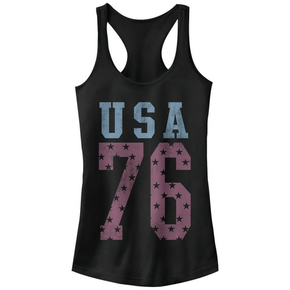 Junior's Lost Gods Fourth of July USA Stars 76 Racerback Tank Top Black X Large