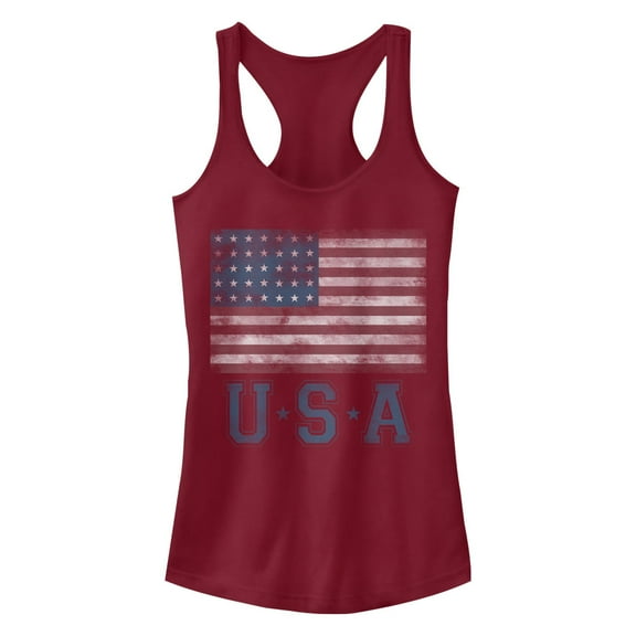 Junior's Lost Gods Fourth of July Vintage American Flag  Racerback Tank Top Scarlet Medium