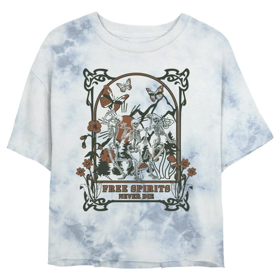Junior's Lost Gods Free Spirits Skeletons Scene Graphic Crop T-Shirt White/Blue Small